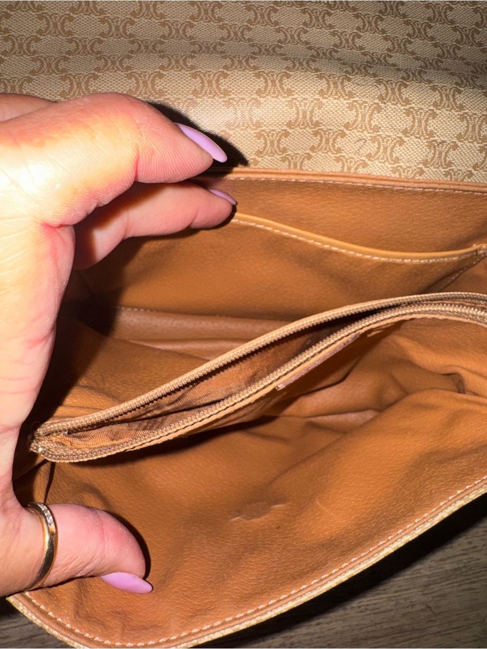 Celine VINTAGE Brown Tan Triomphe Canvas Crossbody Bag Good Preloved Condition - Picture 10 of 11